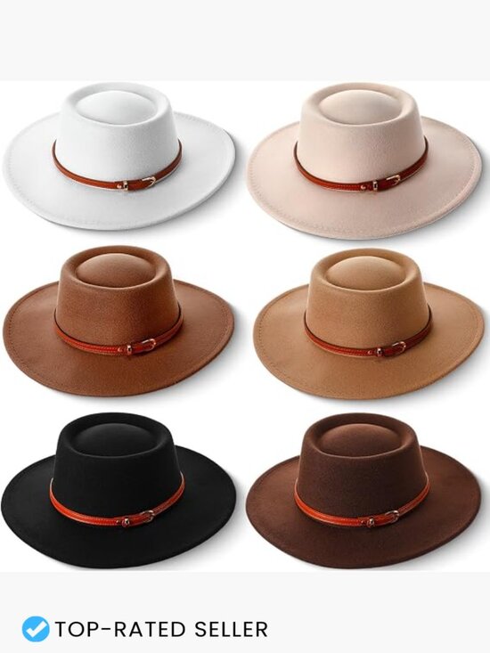 Wide Brim Felt Hat with Belt Buckle Vintage Boho Jazz Hat for Wedding Tea Party main image 5